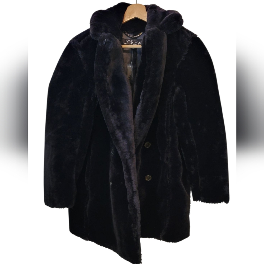NWT J. Crew Faux Fur Women's Black Peacoat Size XXS - Picture 2 of 12